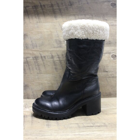 Mark Fisher‎ women's sheepskin trim leather fold over top chunky lug sole boots - Picture 2 of 14